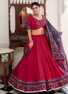 Pink Tasar Silk Gamthi Print Lehenga Choli With Blouse And Dupatta 3
