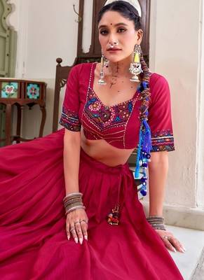 Pink Tasar Silk Gamthi Print Lehenga Choli With Blouse And Dupatta 5