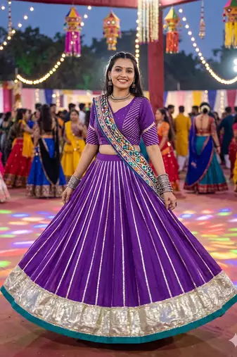 Lavender Chanderi Silk 5 Meter Flair Lehenga Choli Fully Stitched Ethnic Set