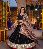 Black Chanderi Silk 5 Meter Flair Lehenga Choli Fully Stitched Ethnic Set