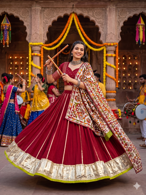 Maroon Chanderi Silk 5 Meter Flair Lehenga Choli Fully Stitched Ethnic Set 1