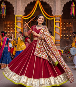 Maroon Chanderi Silk 5 Meter Flair Lehenga Choli Fully Stitched Ethnic Set