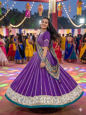Lavender Chanderi Silk 5 Meter Flair Lehenga Choli Fully Stitched Ethnic Set 2