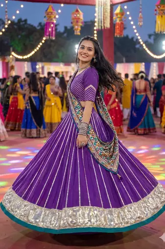Lavender Chanderi Silk 5 Meter Flair Lehenga Choli Fully Stitched Ethnic Set