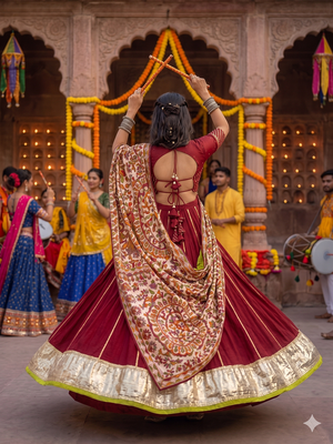 Maroon Chanderi Silk 5 Meter Flair Lehenga Choli Fully Stitched Ethnic Set 2