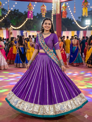 Lavender Chanderi Silk 5 Meter Flair Lehenga Choli Fully Stitched Ethnic Set 3