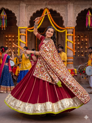 Maroon Chanderi Silk 5 Meter Flair Lehenga Choli Fully Stitched Ethnic Set 3