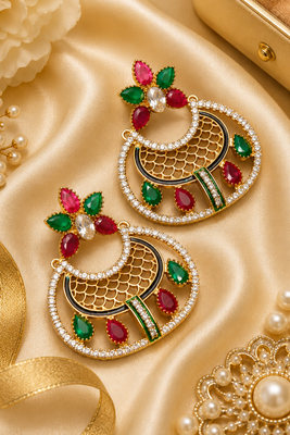 Gold finish designer stone statement earrings 1