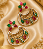 Gold finish designer stone statement earrings