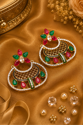 Gold finish designer stone statement earrings 2