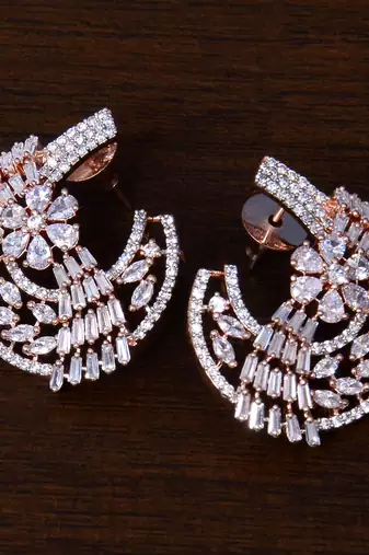 Rose Gold CZ Bloom Party Wear Earrings