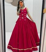 Rani Pink Mirror Handwork Pure Cotton Navratri Lehenga Choli Set with Blouse