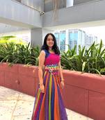 Multicolor Mirror Handwork Georgette Cotton Navratri Lehenga Choli Set with Blouse