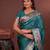 Teal soft silk blend zari paithani saree with unstitched blouse piece