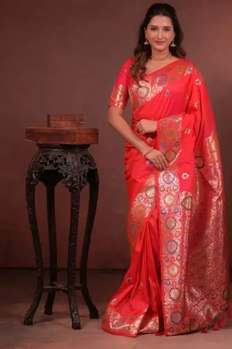 Rani soft silk blend zari paithani saree with unstitched blouse piece