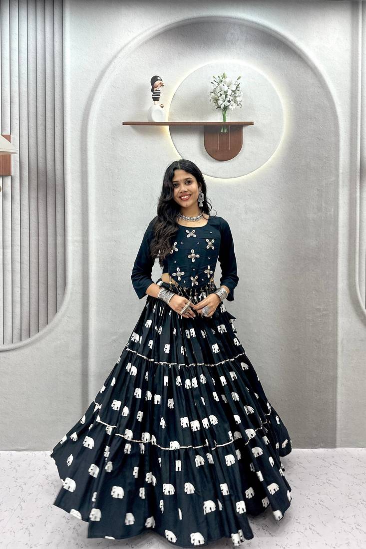 Black Hand Kodi Work Pure Cotton Navratri Lehenga Choli with Blouse