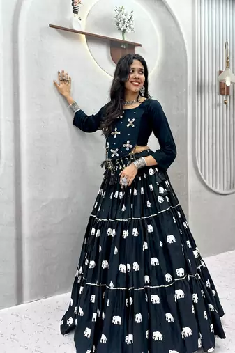Black Hand Kodi Work Pure Cotton Navratri Lehenga Choli with Blouse