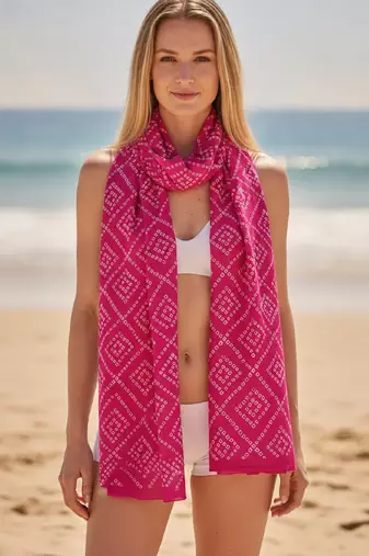Women's bandhani printed pink rayon dupatta