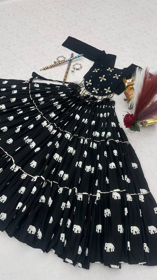 Black Hand Kodi Work Pure Cotton Navratri Lehenga Choli with Blouse