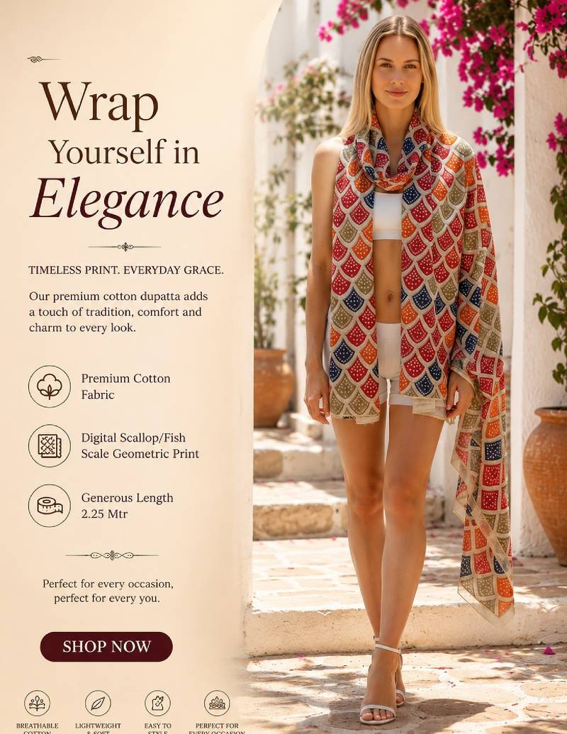 Women's bandhani printed multicolor cotton dupatta