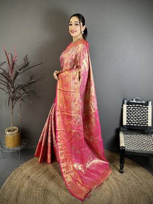 Rani kanjeevaram silk blend zari woven saree with unstitched blouse piece 3