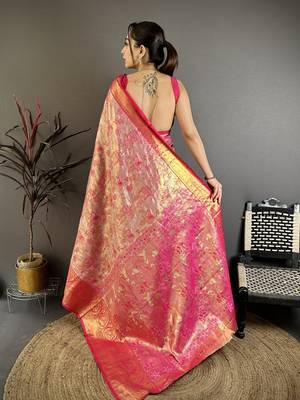 Rani kanjeevaram silk blend zari woven saree with unstitched blouse piece 5