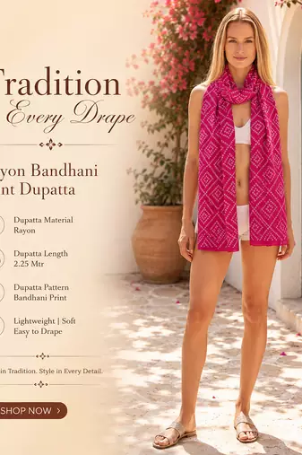 Women's bandhani printed pink rayon dupatta