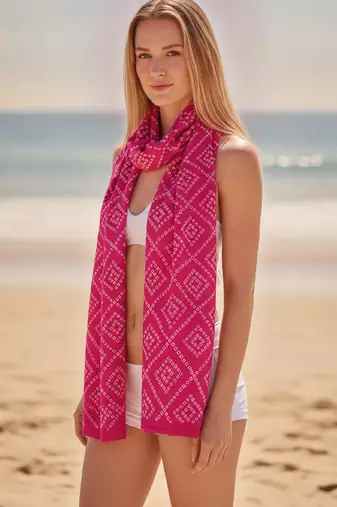 Women's bandhani printed pink rayon dupatta