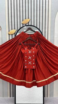 Rust Orange Mirror Handwork Pure Cotton Navratri Lehenga Choli Set with Blouse 5