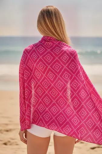 Women's bandhani printed pink rayon dupatta