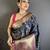 Navy blue kanjeevaram silk blend zari woven saree with unstitched blouse piece