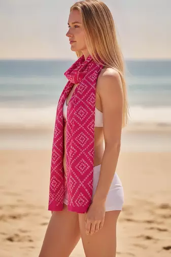 Women's bandhani printed pink rayon dupatta