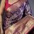 Purple kanjeevaram silk blend zari woven saree with unstitched blouse piece