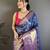 Royal blue kanjeevaram silk blend zari woven saree with unstitched blouse piece