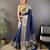 Navy blue nylon viscose zari woven saree with unstitched blouse piece
