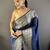 Navy blue nylon viscose zari woven saree with unstitched blouse piece
