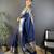 Navy blue nylon viscose zari woven saree with unstitched blouse piece