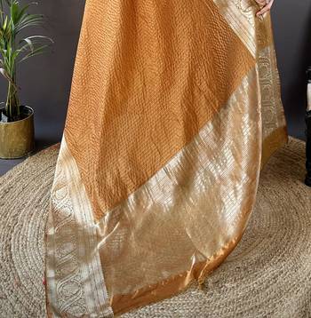 Orange nylon viscose zari woven saree with unstitched blouse piece 5