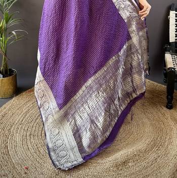 Purple nylon viscose zari woven saree with unstitched blouse piece 5
