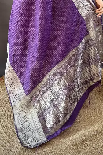 Purple nylon viscose zari woven saree with unstitched blouse piece