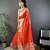 Red nylon viscose zari woven saree with unstitched blouse piece