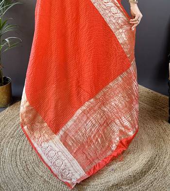 Red nylon viscose zari woven saree with unstitched blouse piece 5