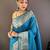 Teal nylon viscose zari woven saree with unstitched blouse piece