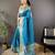 Teal nylon viscose zari woven saree with unstitched blouse piece