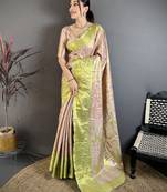 Lavender tissue zari woven saree with unstitched blouse piece