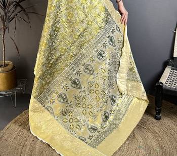 Olive tissue zari woven saree with unstitched blouse piece 5