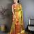 Gold kanjeevaram silk zari woven saree with unstitched blouse piece