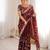 Maroon tissue embridered saree with unstitched blouse piece