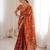 Orange tissue embridered saree with unstitched blouse piece