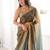 Gold tissue embridered saree with unstitched blouse piece